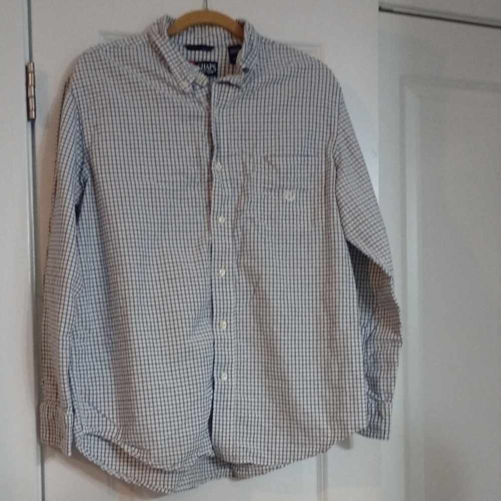 Chaps Men's Blue and White Checkered Button Down Shirt Size L